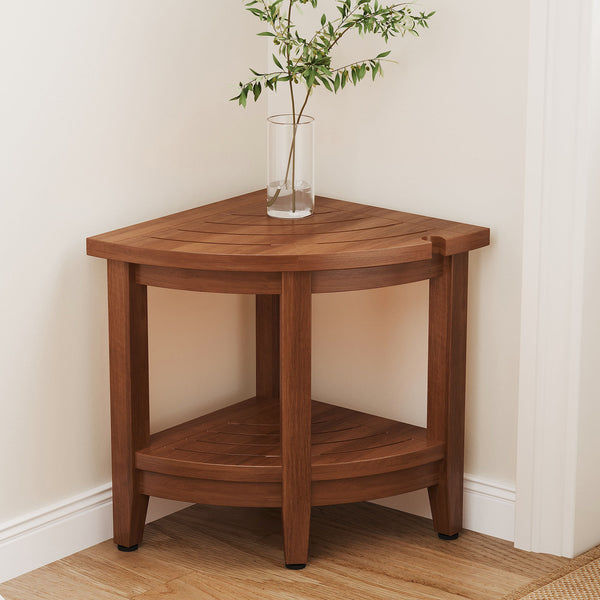 18" Teak Corner Shower Stool